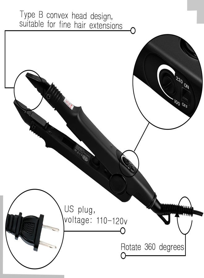 Lothee Hair Extension Tool with Keratin Glue Granule Beads, US Plug, Professional Hair Extensions Tools Heat Iron Connector Wand for U Tip Hair Extensions, B Head (Black) - Image 3