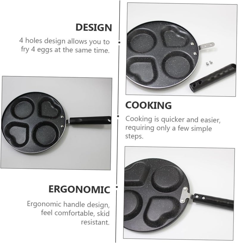 VICASKY Nonstick 4-hole Egg Frying Pan, Maifan Stone Coating Breakfast Skillet with Heart-shaped Waffle Mold, Induction Compatible Cookware for Home and Restaurant Cooking - Image 2