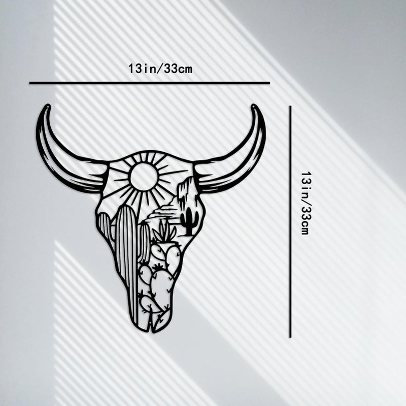 RESACO Cow Skull Metal Wall Art Western Wall Decor Western Bathroom Decorations Southwestern Decor Desert Wall Sculptures for Living Room Bedroom Indoor Outdoor (Black 13in x13in) - Image 2
