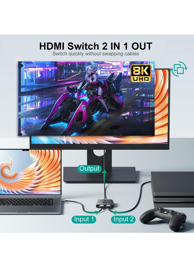 SYOSI - 8K HDMI 2.1 Switcher 2 in 1 Out Splitter with Enlarge Support 8K@60Hz 4K@120Hz 1080P@240Hz HDR Dolby AC High-Speed 48Gbps for PS4/PS5/Fire Stick/Apple TV/X-box/Roku - Image 1