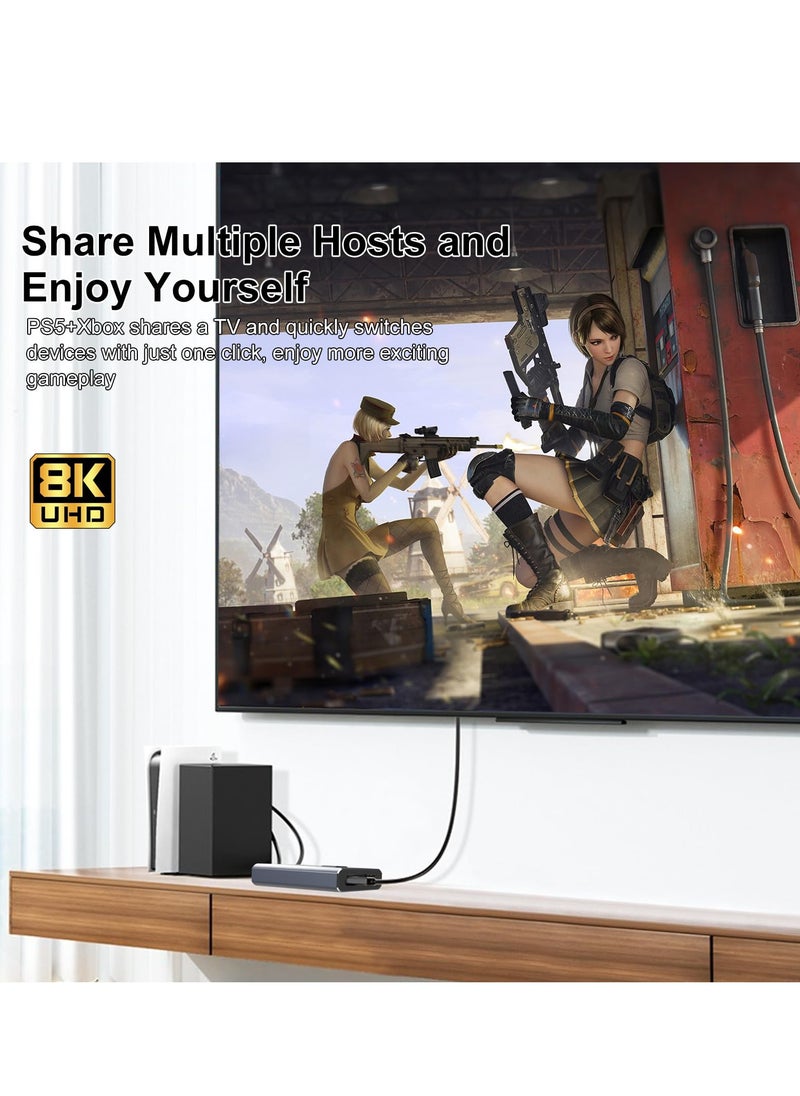 SYOSI - 8K HDMI 2.1 Switcher 2 in 1 Out Splitter with Enlarge Support 8K@60Hz 4K@120Hz 1080P@240Hz HDR Dolby AC High-Speed 48Gbps for PS4/PS5/Fire Stick/Apple TV/X-box/Roku - Image 1
