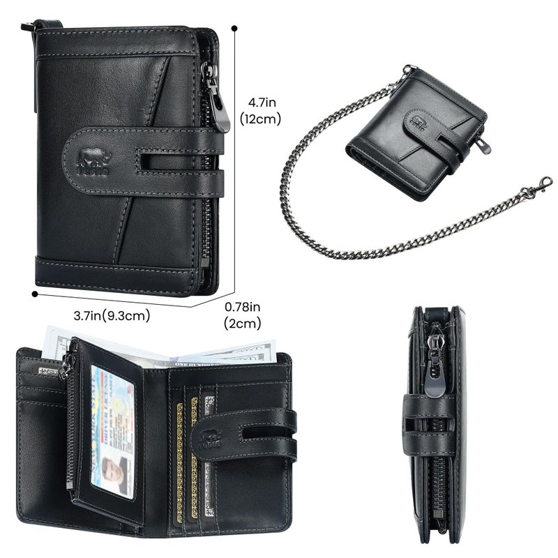 furid Genuine Leather Chain Wallets for Men: RFID Blocking Mens Wallet with Chain Purse Bifold Zipper Coin Pocket with Anti-Theft Chain, Gift for Father Husband At Birthday - Image 4