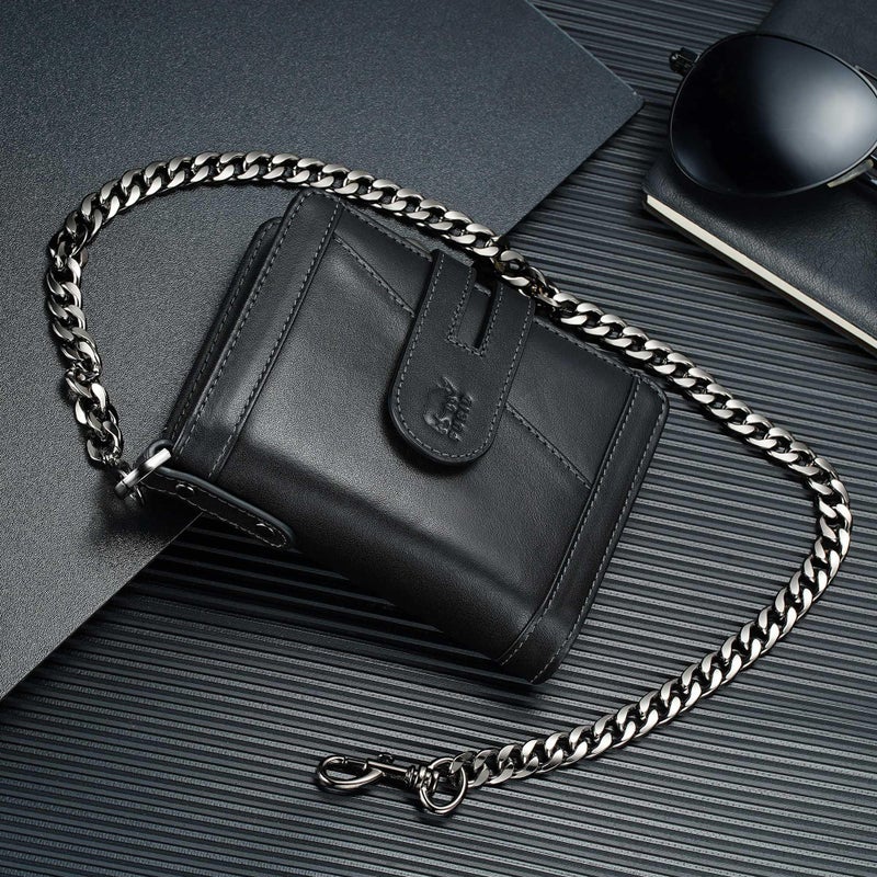 furid Genuine Leather Chain Wallets for Men: RFID Blocking Mens Wallet with Chain Purse Bifold Zipper Coin Pocket with Anti-Theft Chain, Gift for Father Husband At Birthday - Image 5