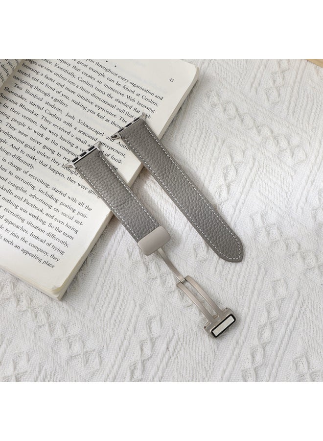 For Huawei GT4watch4 Watch GT3 Silver Magnetic Buckle Litchi Pattern Leather Folding Strap GT2 In Stock-Color:Gray (silver Magnetic Buckle)-Specifications:Flat Mouth 22mm [switch Earrings]  - Image 1