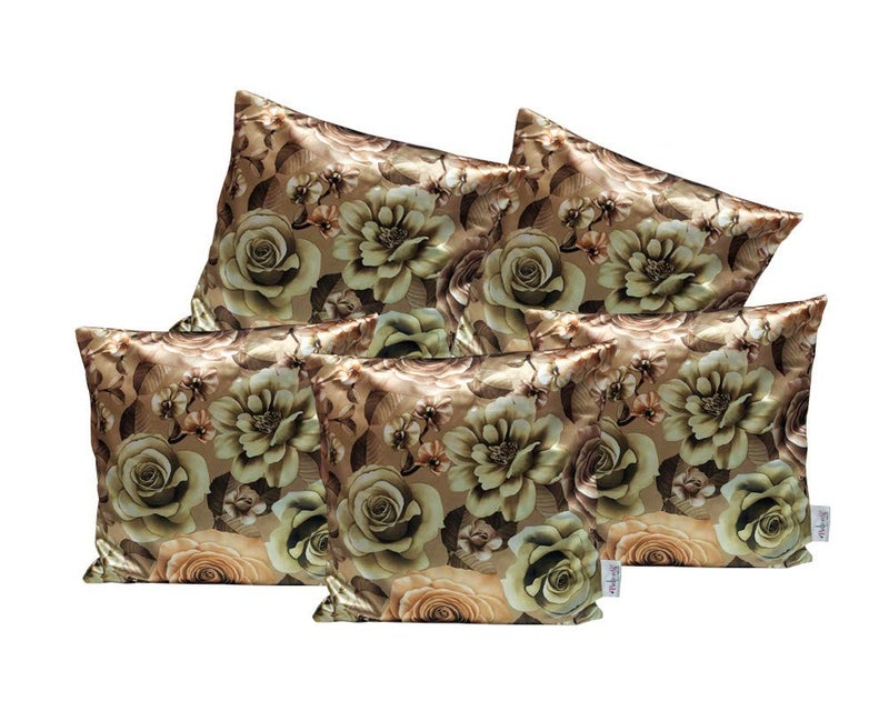 Belive-Me Polyester Printed Floral Rose Flower Cushion Cover Set of 5 Pieces for Sofa Set (16x16 inch / 40x40 cm, Multicolour) - Image 1