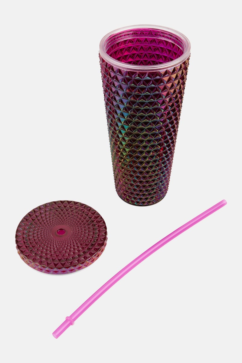 VESSEL Metallic Series Plastic Tumbler With Straw 710 ml, Purple Combo - Image 3