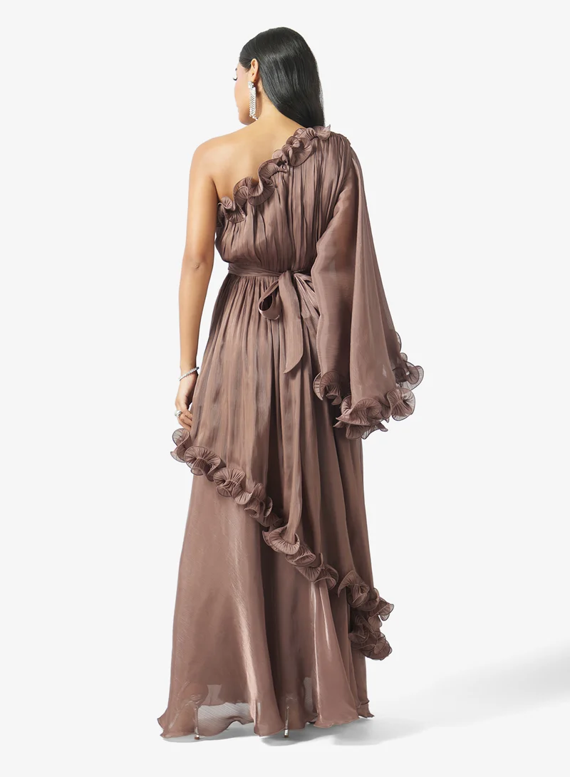 جولدن ابل One Shoulder Ruffle Design Dress