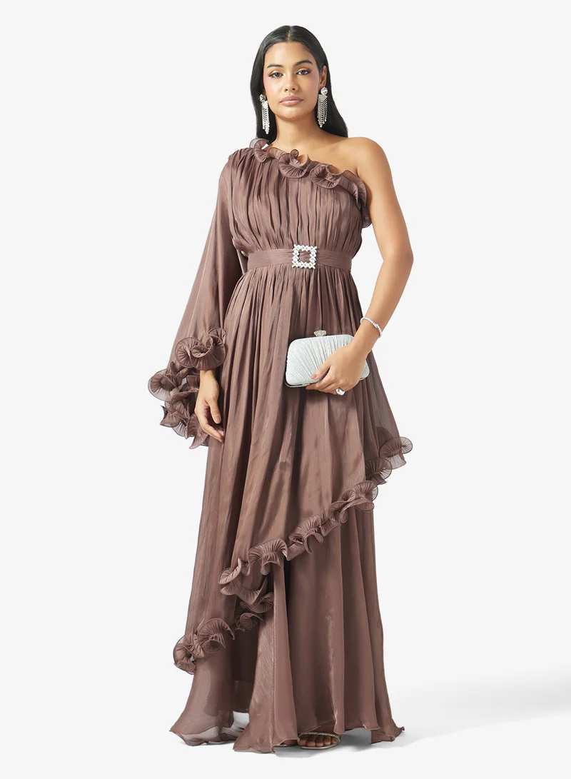 جولدن ابل One Shoulder Ruffle Design Dress