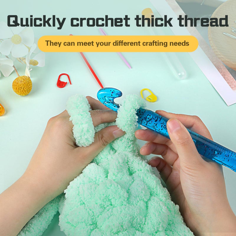 Qmnnma Large Crochet Hooks, 5 Large Crochet Set, 12mm-25mm Crochet Hooks, Huge Crochet Hooks, Colorful Transparent Crystal Large Crochet Hook for Crocheting Yarn, Chunky Yarn, DIY Crafts - Image 4