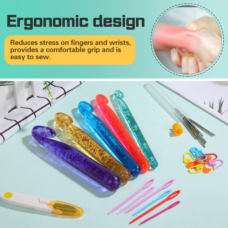 Qmnnma Large Crochet Hooks, 5 Large Crochet Set, 12mm-25mm Crochet Hooks, Huge Crochet Hooks, Colorful Transparent Crystal Large Crochet Hook for Crocheting Yarn, Chunky Yarn, DIY Crafts - Image 5