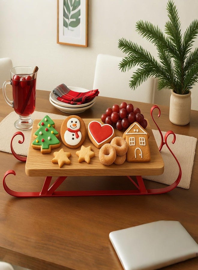 FillTouch Red Santa's Sleigh Charcuterie Serving Board Set Wood Christmas Serving Platter Wooden Tray Christmas Wood Dish Plate for Holiday Winter Table Shelf Decoration - Image 1