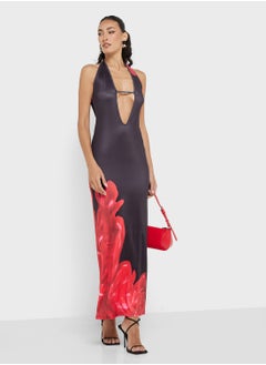 Ginger Halter Neck Floral Print Maxi Bodycon Dress  - Image 1