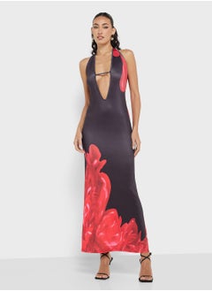 Ginger Halter Neck Floral Print Maxi Bodycon Dress  - Image 4