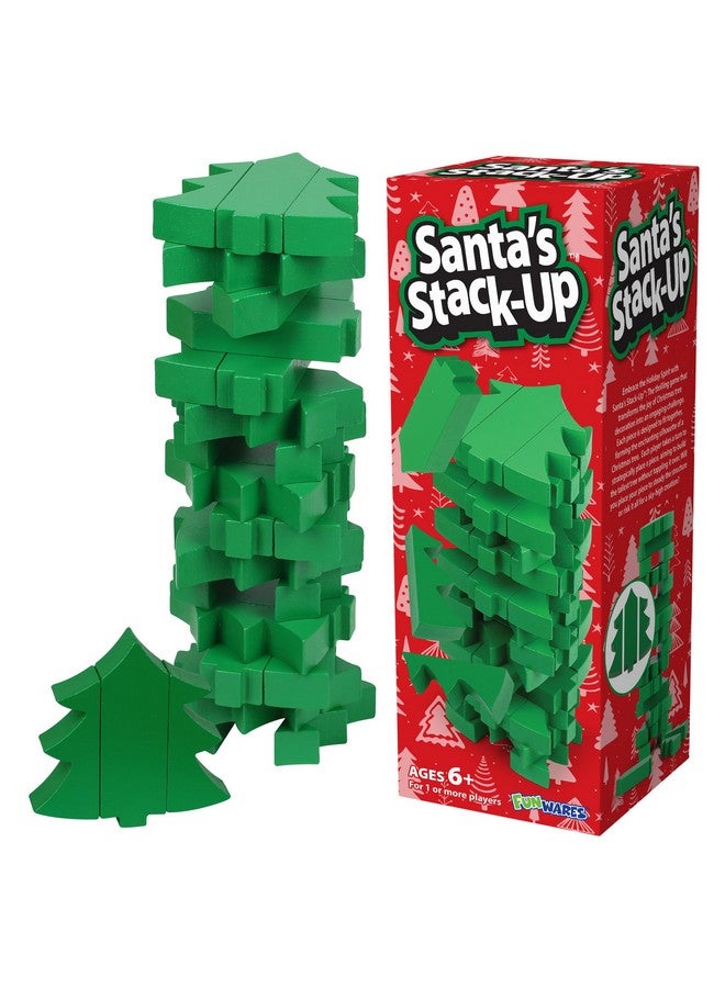 Funwares Wooden Blocks Stacking Game, Tumbling Tower and Balance Game, Family & Party Fun, Game for Kids and Adults, Ages 6+, Santa’s Christmas Tree Stack-Up, Christmas Tree Wood Blocks Stacking Game - Image 1