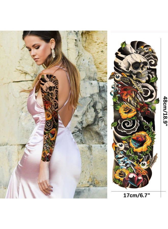 Briyhose Colorful Realistic Temporary Tattoo Sleeves For Kid, Full Arm Large Skull Fish Watercolor Fake Sleeve Tattoos Kid Women, Halloween Pumpkin Temp Tatoo Sticker Boy Girl Party Body Art Makeup, 6-Sheet - Image 5