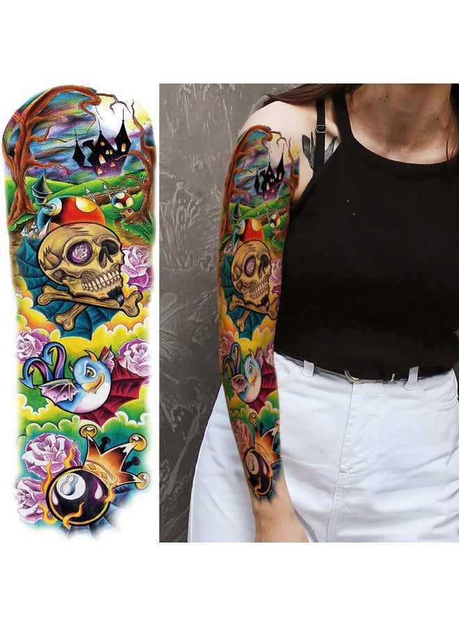 Briyhose Colorful Realistic Temporary Tattoo Sleeves For Kid, Full Arm Large Skull Fish Watercolor Fake Sleeve Tattoos Kid Women, Halloween Pumpkin Temp Tatoo Sticker Boy Girl Party Body Art Makeup, 6-Sheet - Image 3