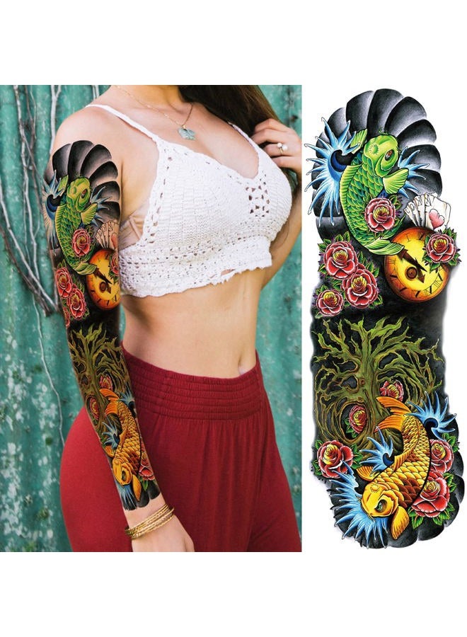 Briyhose Colorful Realistic Temporary Tattoo Sleeves For Kid, Full Arm Large Skull Fish Watercolor Fake Sleeve Tattoos Kid Women, Halloween Pumpkin Temp Tatoo Sticker Boy Girl Party Body Art Makeup, 6-Sheet - Image 2