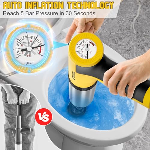 TAIRDA Electric Toilet Plunger, High Pressure Toilet Plungers, Cordless Electric Drain Unclogger Tool with Automatic Pressurized, NO Splash Back, 3 Heads & Storage Bag, for Bathroom Shower Floors - Image 3