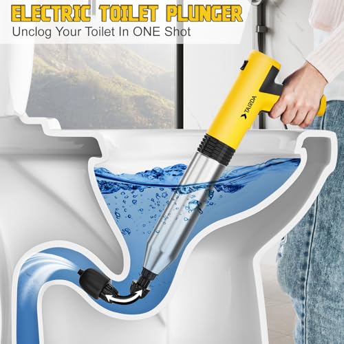 TAIRDA Electric Toilet Plunger, High Pressure Toilet Plungers, Cordless Electric Drain Unclogger Tool with Automatic Pressurized, NO Splash Back, 3 Heads & Storage Bag, for Bathroom Shower Floors - Image 2