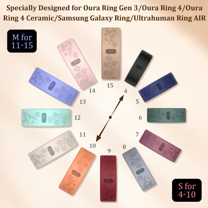 YWXTW Floral Cover for Oura Ring 4/3/ 4 Ceramic/Samsung/Ultrahuman, Support Charging Silicone Ring Protector for Women/Girls/Men, Dressy Accessories, 12 Pack (Dopamine, M) - Image 3