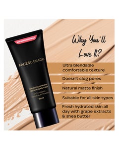 Faces Canada FACESCANADA Weightless Matte Finish Foundation  Ivory 15ml   Lightweight   Natural Finish  Anti Ageing  Non Clog Enriched With Olive Seed Oil  Grape Extract  Shea Butter  - Image 2