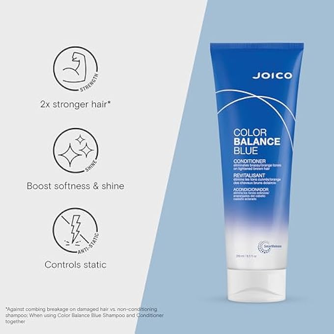 JOICO COLOR BALANCE BLUE CONDITIONER | FOR LIGHTENED BROWN HAIR | ELIMINATE BRASSY ORANGE TONES | BOOST COLOR VIBRANCY & SHINE | UV PROTECTION | WITH ROSEHIP OIL & GREEN TEA EXTRACT | 8.5 FL OZ - Image 3