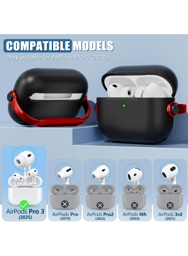 بولوز لقضية Airpods Pro 3,قضايا قفل السلامة لـ Apple Airpod Pro 3 (2025) مع مجموعة نظيفة,غطاء حالة Drop Protection Air pods Pro3 للرجال والنساء مع سلاسل المفاتيح,أسود + أحمر - Image 2