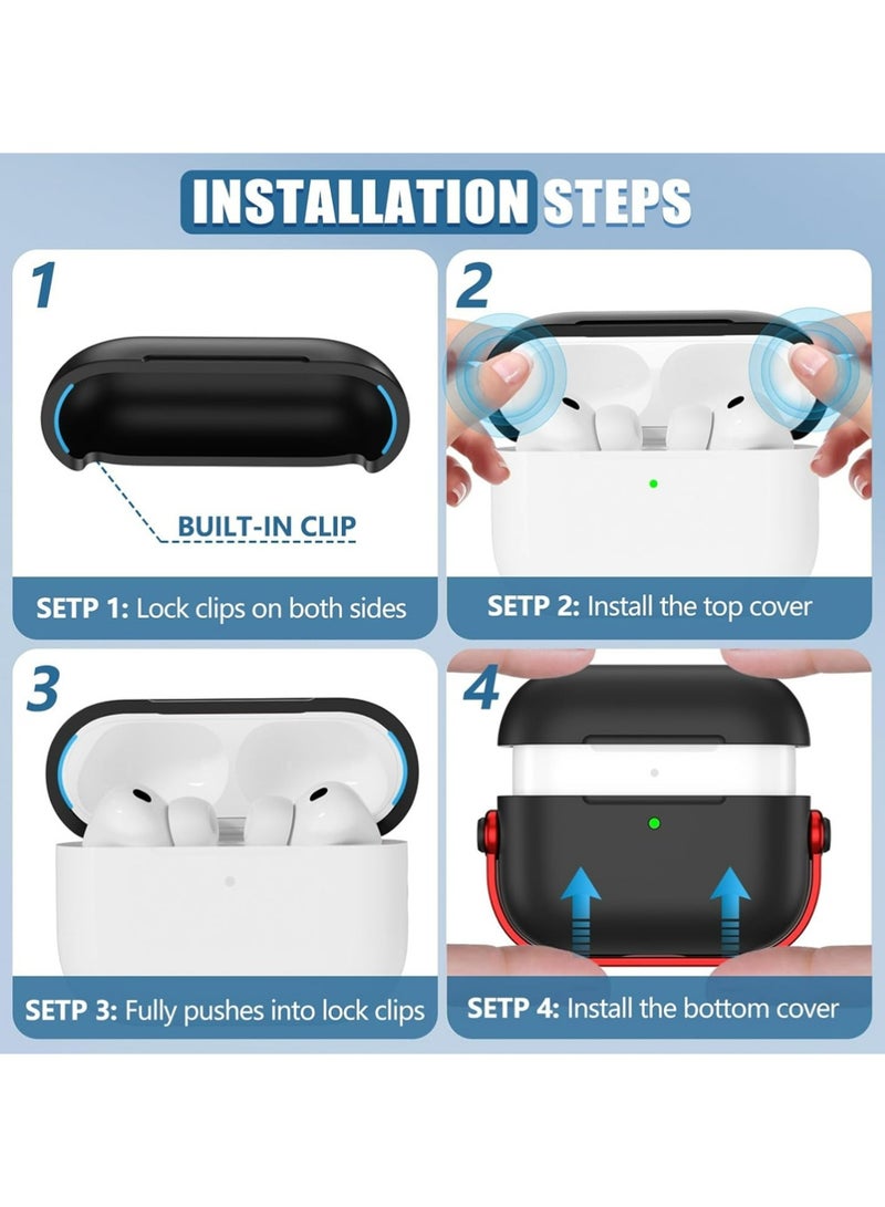 بولوز لقضية Airpods Pro 3,قضايا قفل السلامة لـ Apple Airpod Pro 3 (2025) مع مجموعة نظيفة,غطاء حالة Drop Protection Air pods Pro3 للرجال والنساء مع سلاسل المفاتيح,أسود + أحمر - Image 5