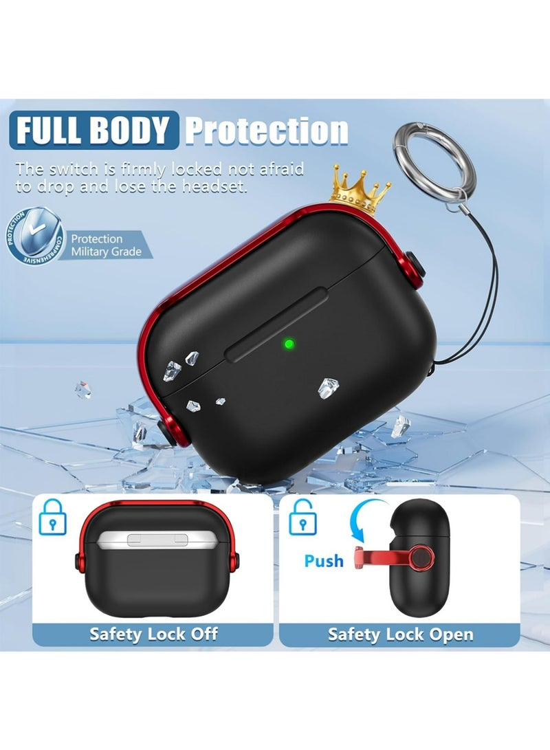 بولوز لقضية Airpods Pro 3,قضايا قفل السلامة لـ Apple Airpod Pro 3 (2025) مع مجموعة نظيفة,غطاء حالة Drop Protection Air pods Pro3 للرجال والنساء مع سلاسل المفاتيح,أسود + أحمر - Image 4