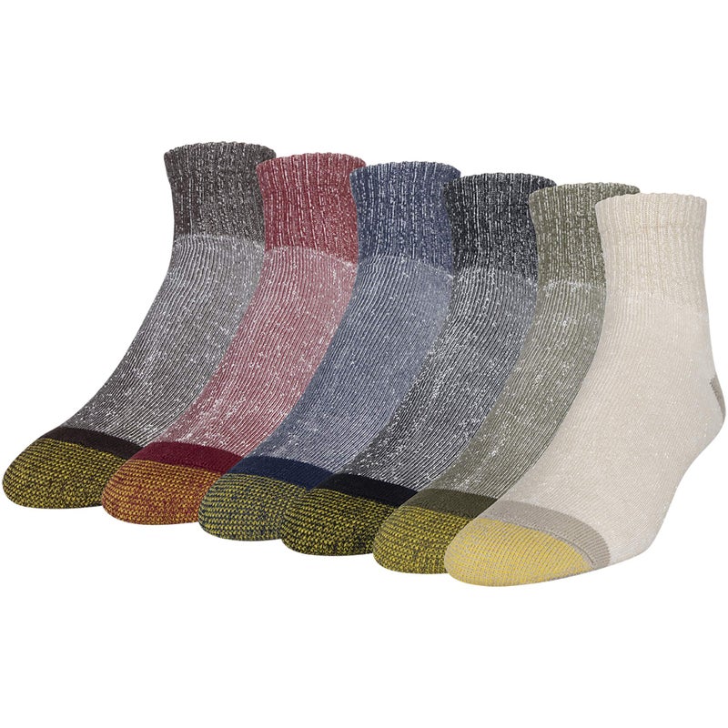 GOLDTOE Men's 656P Cotton Ankle Athletic Socks, Multipairs, Khaki/Olive/Black/New Navy/Red/Brown Heather (6-Pairs), Large - Image 1