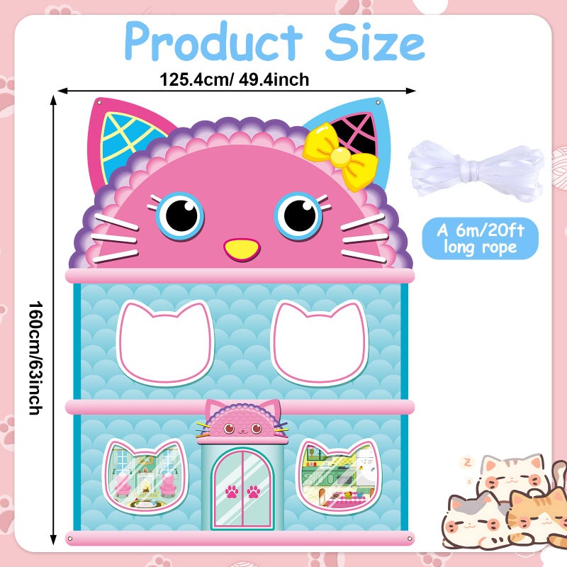 MinFyberd 5x4Ft Cartoon Cat House Themed Backdrop Cartoon Doll Theme Birthday Party Decorations Cute Cat Photo Booth Banner Props Kitten Party Background for Kids Birthday Baby Shower Supplies Photo Props - Image 2