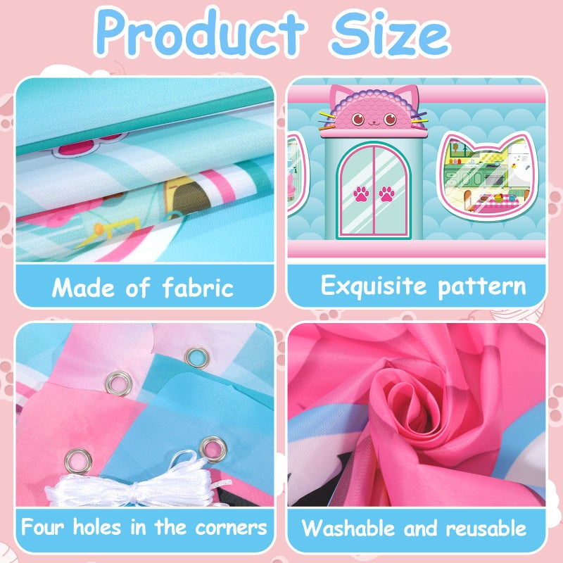 MinFyberd 5x4Ft Cartoon Cat House Themed Backdrop Cartoon Doll Theme Birthday Party Decorations Cute Cat Photo Booth Banner Props Kitten Party Background for Kids Birthday Baby Shower Supplies Photo Props - Image 3