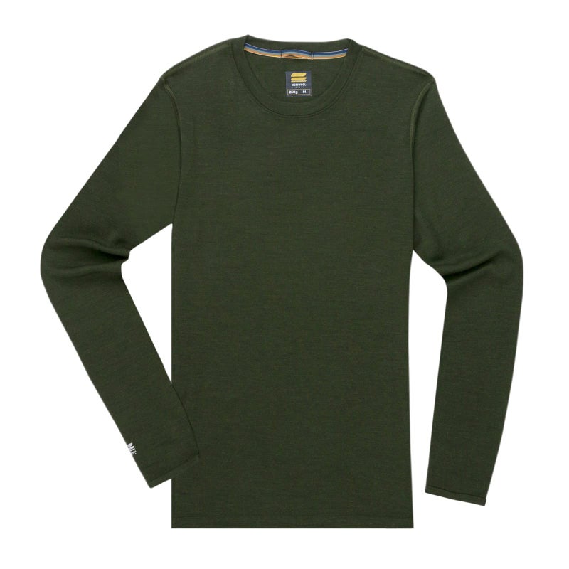 MERIWOOL Mens Base Layer - 100% Merino Wool Midweight Long Sleeve Thermal Shirt Army Green - Image 3