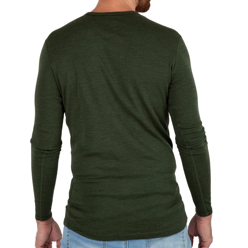 MERIWOOL Mens Base Layer - 100% Merino Wool Midweight Long Sleeve Thermal Shirt Army Green - Image 2
