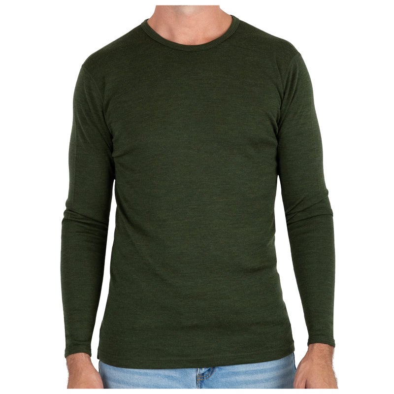 MERIWOOL Mens Base Layer - 100% Merino Wool Midweight Long Sleeve Thermal Shirt Army Green - Image 1