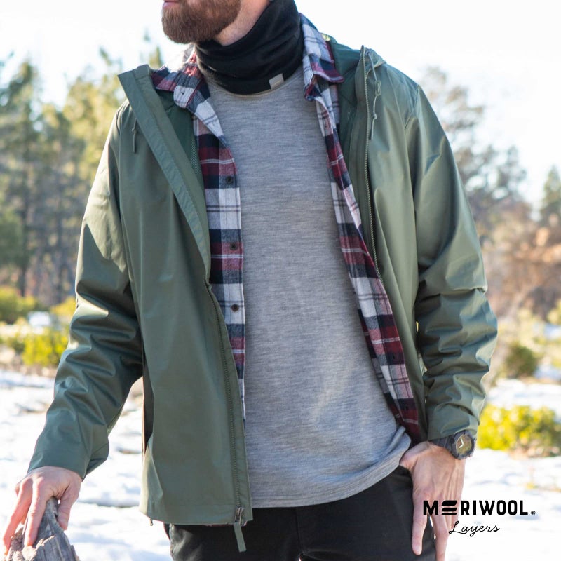 MERIWOOL Mens Base Layer - 100% Merino Wool Midweight Long Sleeve Thermal Shirt Army Green - Image 5