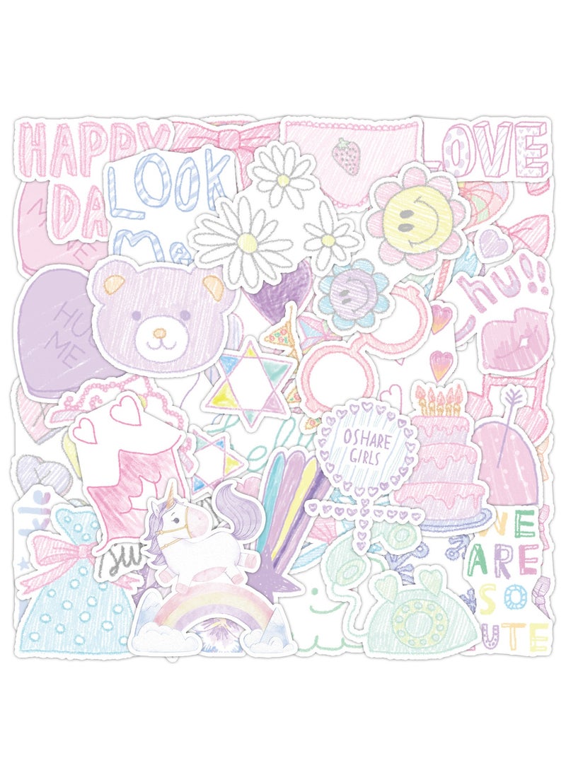 ORAINBOW 50 Pcs Cute Crayon Painting Stickers Mini Size Stickers Notebook Skateboard Water Cup Suitcase Graffiti Decorative Stickers  - Image 1