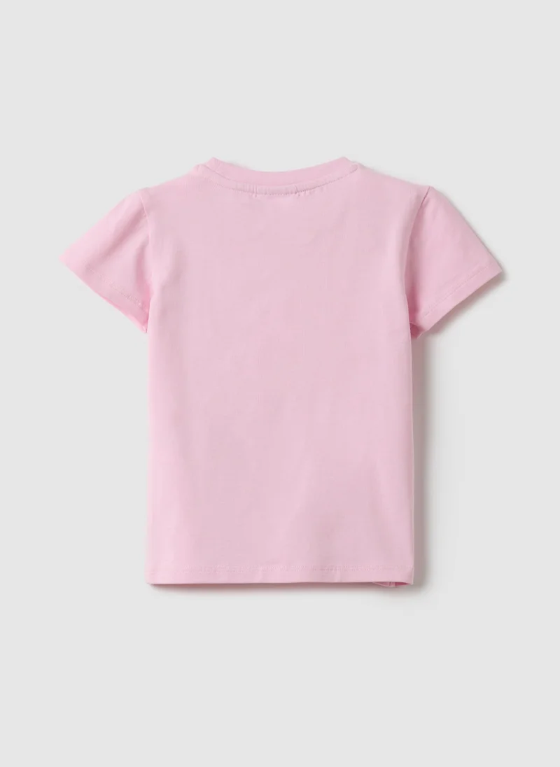 Ovs Ovs Pink Girlâ€™S Stretch Cotton T-Shirt With Heart - Regular Fit