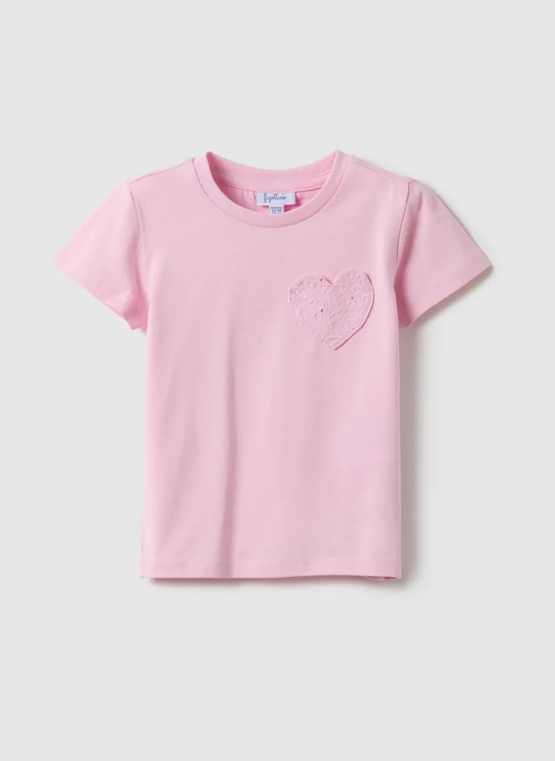 Ovs Ovs Pink Girlâ€™S Stretch Cotton T-Shirt With Heart - Regular Fit