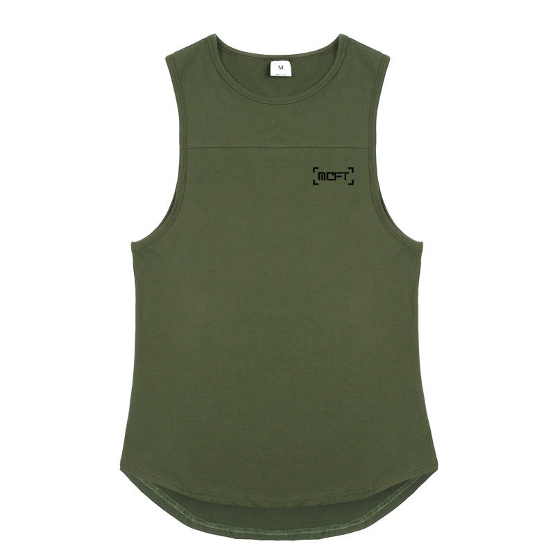 Fitness Vest Men''s Loose Round Neck Base Shirt Summer Casual Sleeveless Base Shirt Cotton Sweat Absorbing Breathable Thin - Image 1