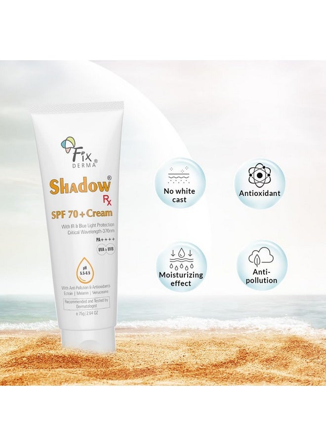 FIXDERMA Shadow Rx Sunscreen Spf 70+ Cream Pa++++ Sunscreen For Dry Skin Sunblock Spf 70 Hybrid Sunscreen With Uva & Uvb Filters Antioxidants Ir Protection And Blue Light Protection 75Gm  - Image 3