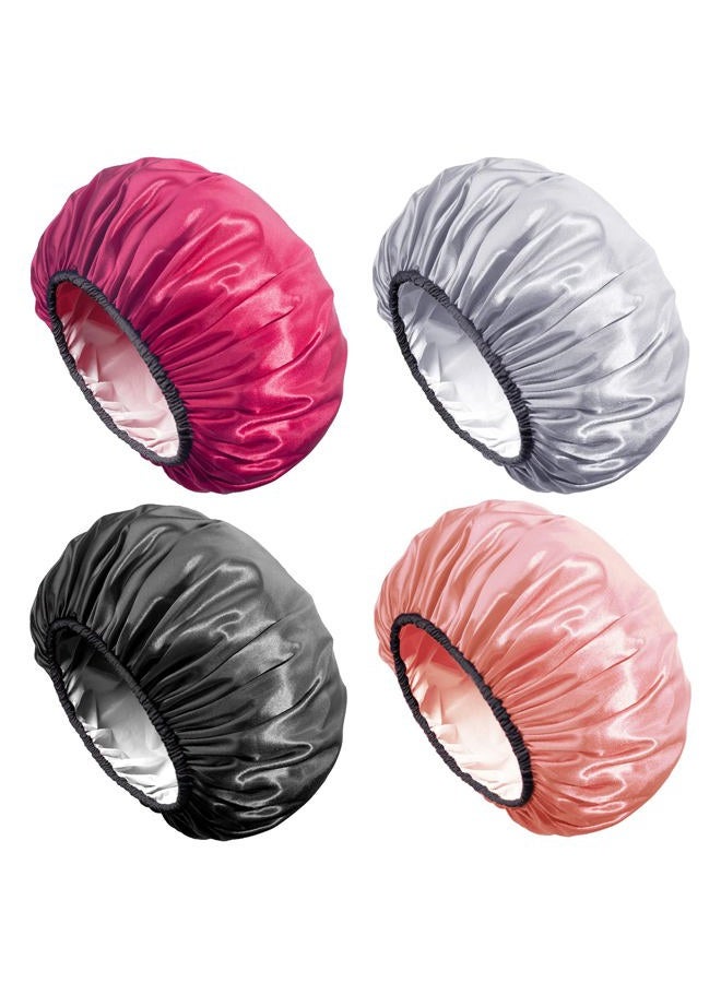 Aquior Shower Caps, Extra Large for Women Long Hair, Double Layer Waterproof Reusable Hair Cap 4 Pieces - Image 1