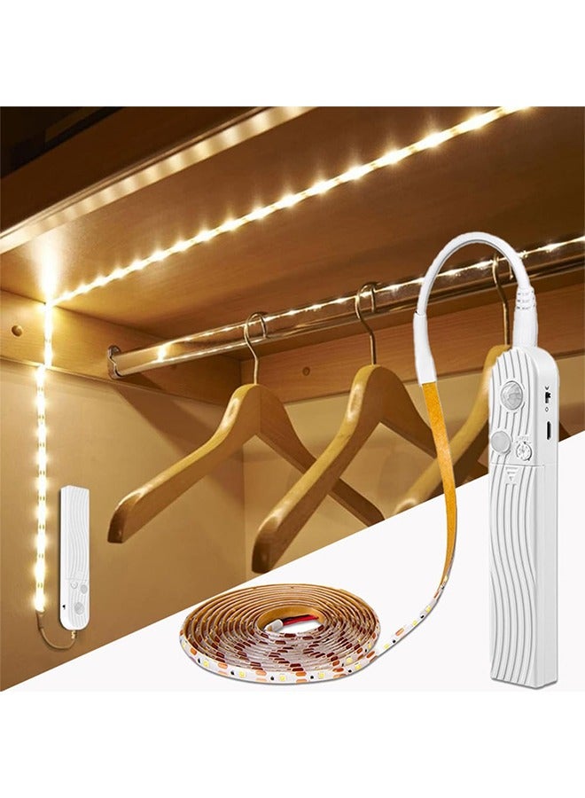 HY LED Under Cabinet Lighting Motion Sensor, 3M/10Ft Four Modes Bed Stairs Wardrobe Lamp Tape, Waterproof 5V USB LED Closet Night Strip Light for Indoor Home Bedroom Decor (Warm White, 3M x 1Pack) - Image 1