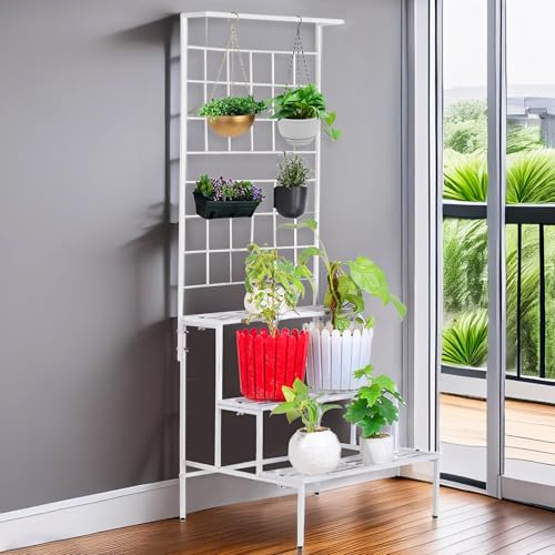 Niyara || Metal Planter Stand || Plant Pots|| Outdoor Plant (White 4 Tier Stand) - Image 1
