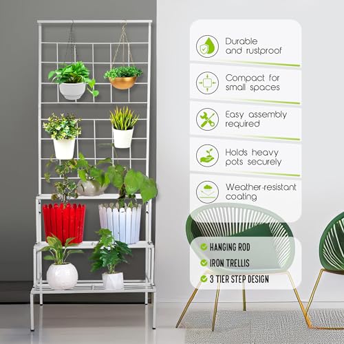 Niyara || Metal Planter Stand || Plant Pots|| Outdoor Plant (White 4 Tier Stand) - Image 3