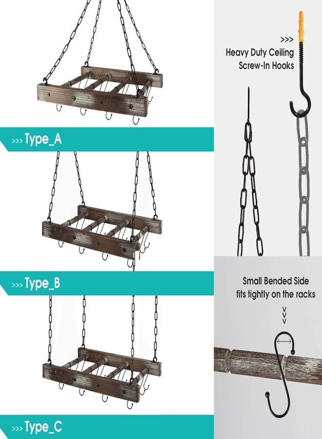 J JACKCUBE DESIGN Hanging Pot Rack Pan Ceiling Wall Mounted Hanger Multi- Purpose Rustic Wood and Metal Cookware Kitchen Storage Organizer With Utility 16 Hooks - MK603B - Image 3