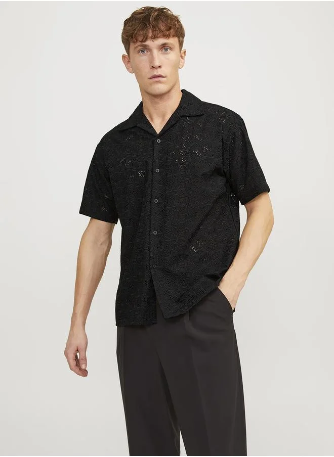 JACK & JONES Broderie Anglaise Resort Collar Short Sleeves Shirt