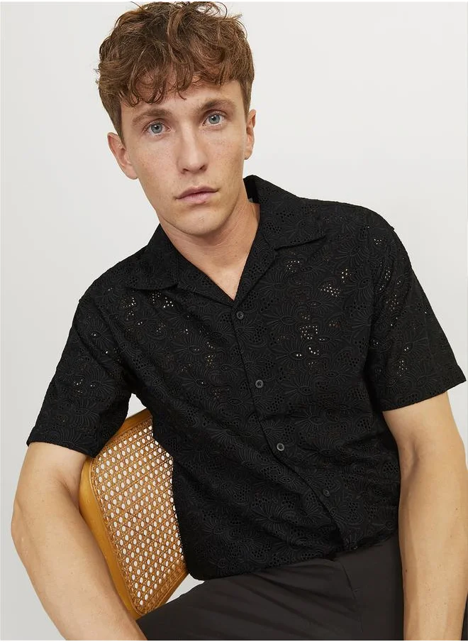 JACK & JONES Broderie Anglaise Resort Collar Short Sleeves Shirt