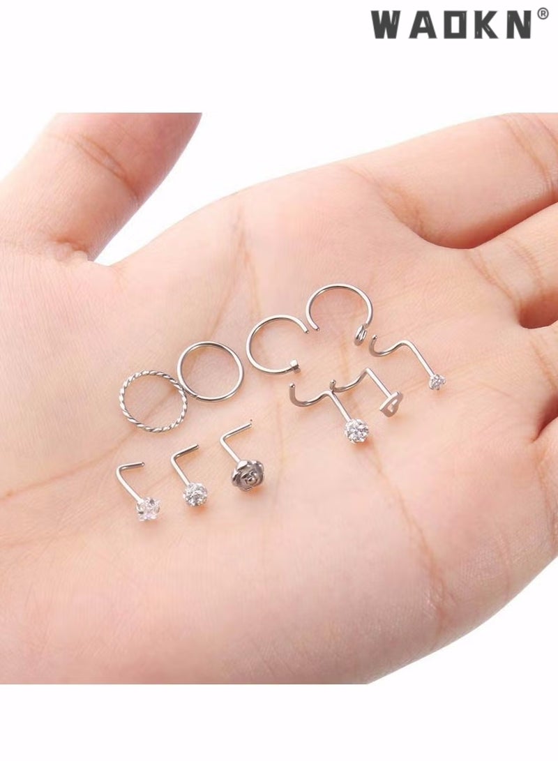 دبليو أيه أو كي أن 40 قطعة 20G حلقات الأنف للنساء ثقب الأنف مجوهرات الذهب خواتم الأنف الأطواق ترصيع الأنف المسمار للنساء الرجال 316L الفولاذ المقاوم للصدأ للنساء الرجال مجوهرات الجسم - Image 4