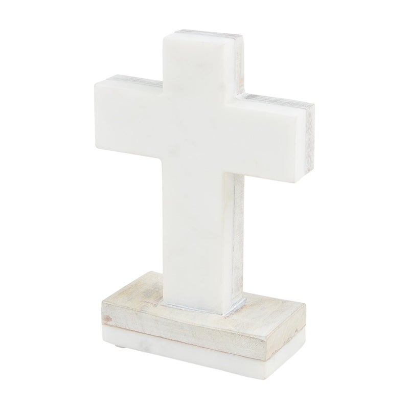 Mud Pie White Marble Wood Cross 7 x 3 34